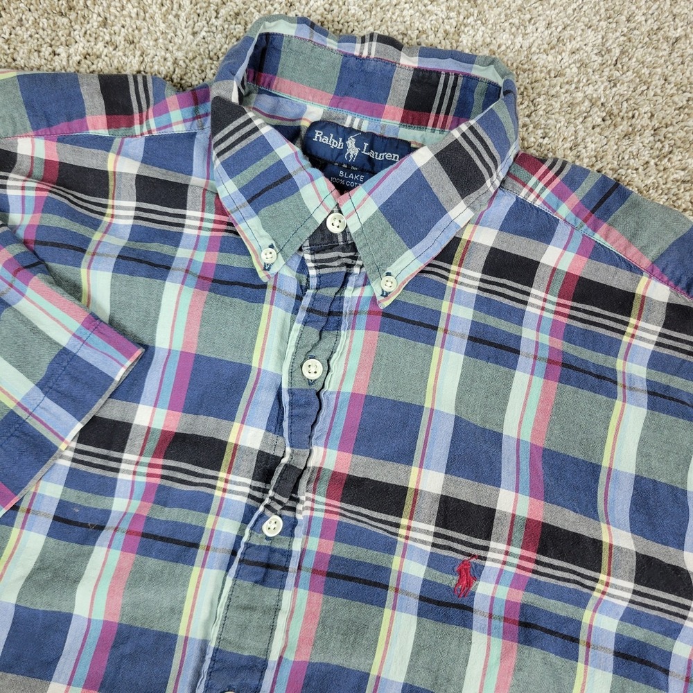 Ralph Lauren Blake Mens XL Multicolor Plaid Pony Button‎ Down Short Sleeve